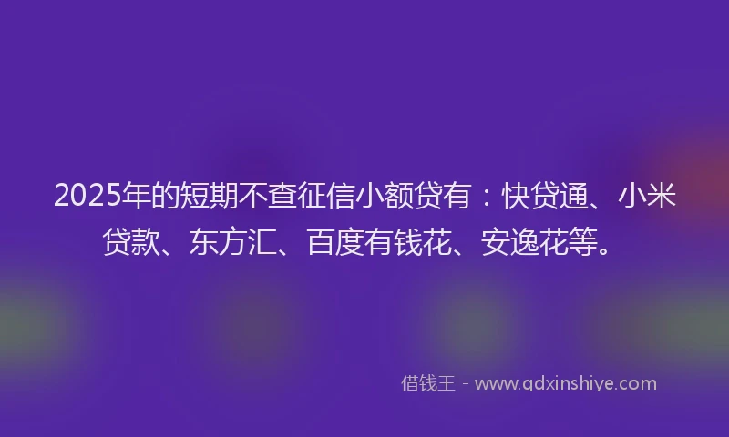 2025年的短期不查征信小额贷有：快贷通、小米贷款、东方汇、百度有钱花、安逸花等。