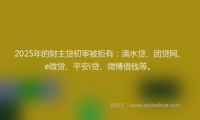 2025年的财主贷初审被拒有：滴水贷、团贷网、e微贷、平安i贷、微博借钱等。