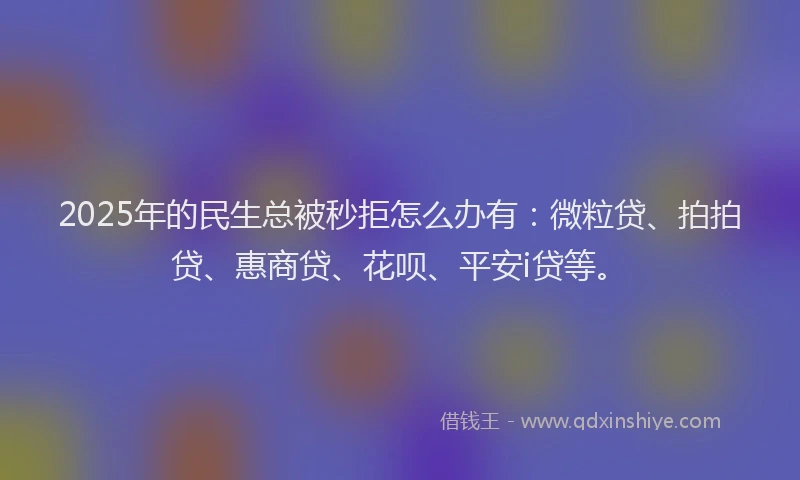 2025年的民生总被秒拒怎么办有：微粒贷、拍拍贷、惠商贷、花呗、平安i贷等。
