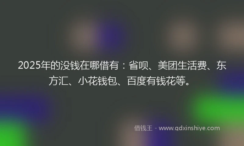 2025年的没钱在哪借有：省呗、美团生活费、东方汇、小花钱包、百度有钱花等。