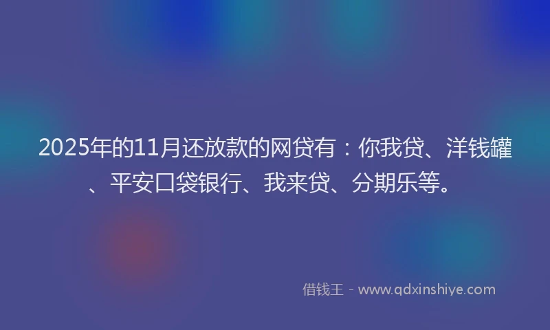 2025年的11月还放款的网贷有：你我贷、洋钱罐、平安口袋银行、我来贷、分期乐等。