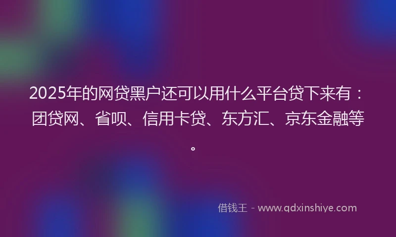 2025年的网贷黑户还可以用什么平台贷下来有：团贷网、省呗、信用卡贷、东方汇、京东金融等。