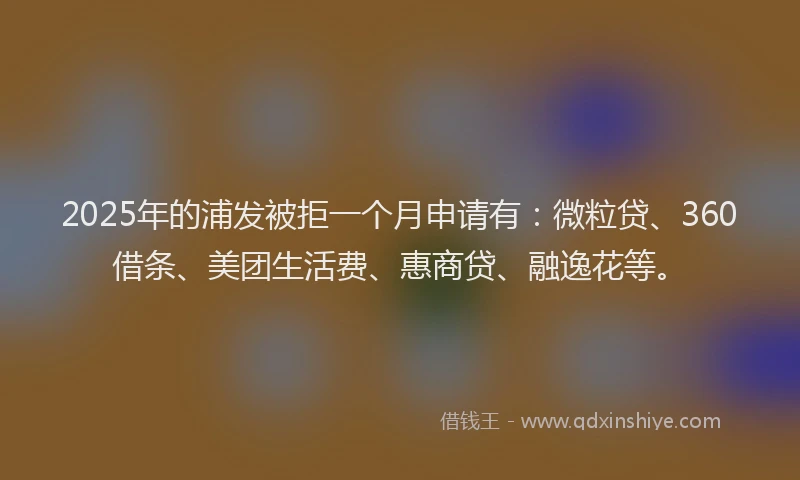 2025年的浦发被拒一个月申请有：微粒贷、360借条、美团生活费、惠商贷、融逸花等。