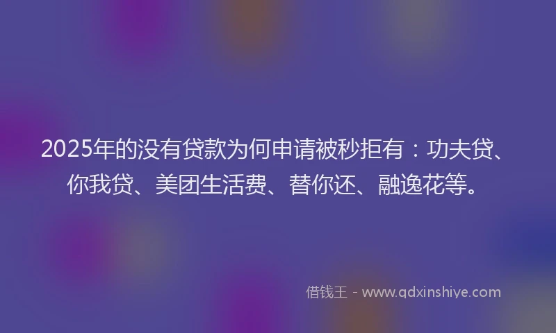 2025年的没有贷款为何申请被秒拒有：功夫贷、你我贷、美团生活费、替你还、融逸花等。