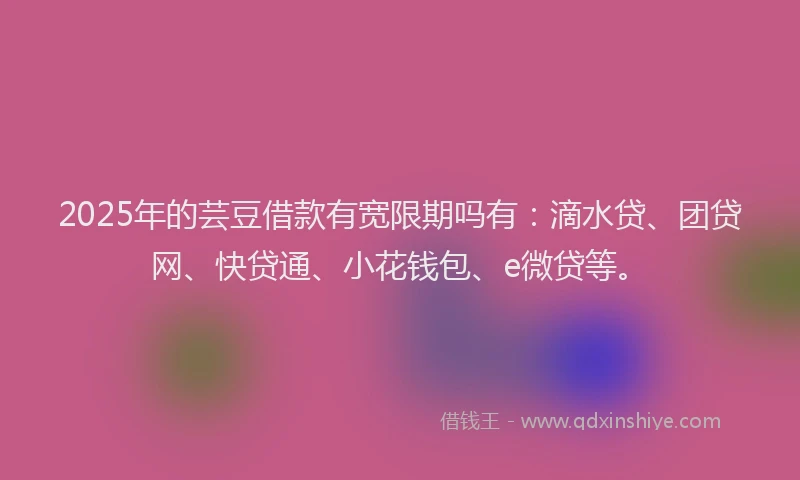 2025年的芸豆借款有宽限期吗有：滴水贷、团贷网、快贷通、小花钱包、e微贷等。