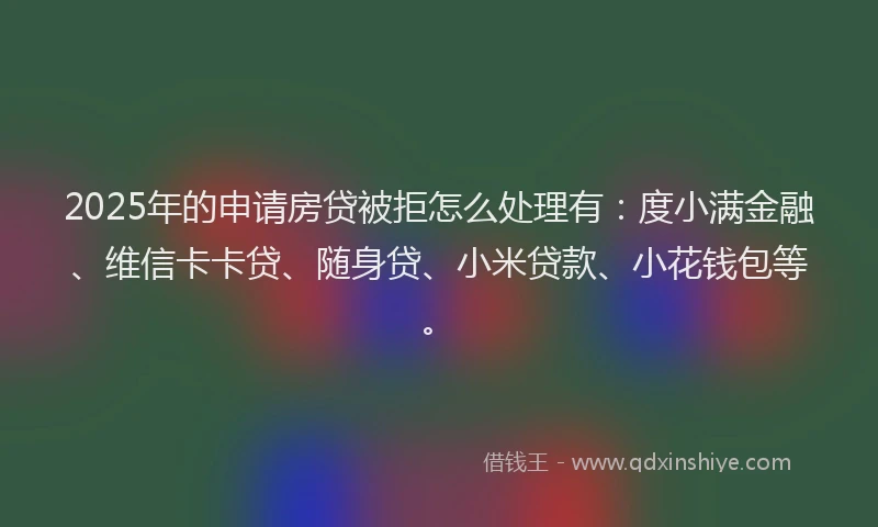 2025年的申请房贷被拒怎么处理有：度小满金融、维信卡卡贷、随身贷、小米贷款、小花钱包等。