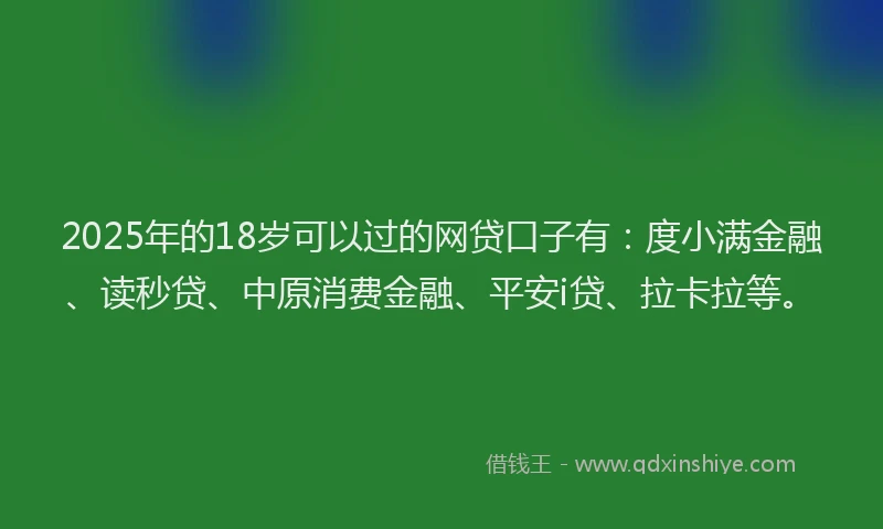2025年的18岁可以过的网贷口子有：度小满金融、读秒贷、中原消费金融、平安i贷、拉卡拉等。