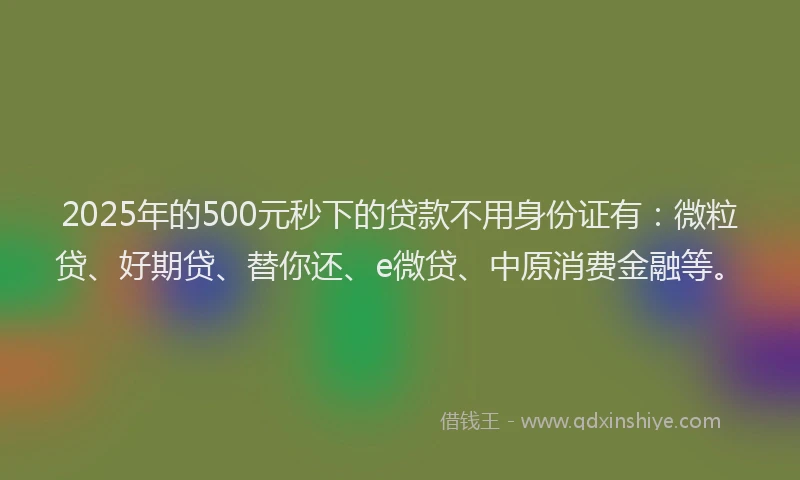 2025年的500元秒下的贷款不用身份证有：微粒贷、好期贷、替你还、e微贷、中原消费金融等。