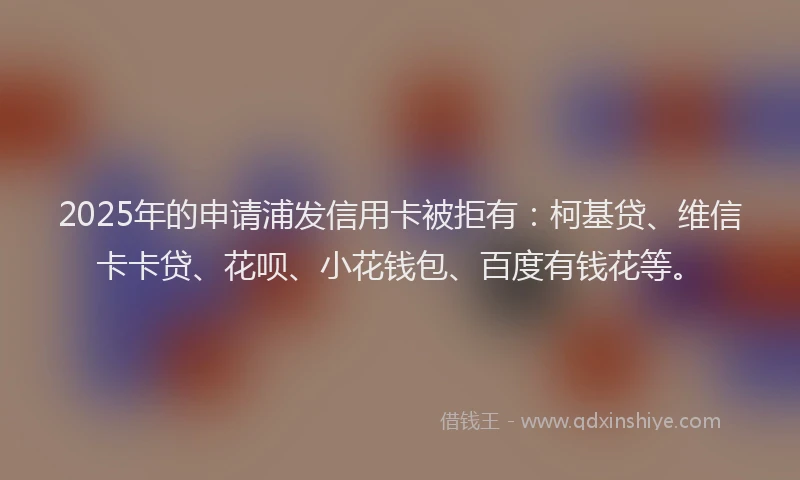 2025年的申请浦发信用卡被拒有：柯基贷、维信卡卡贷、花呗、小花钱包、百度有钱花等。