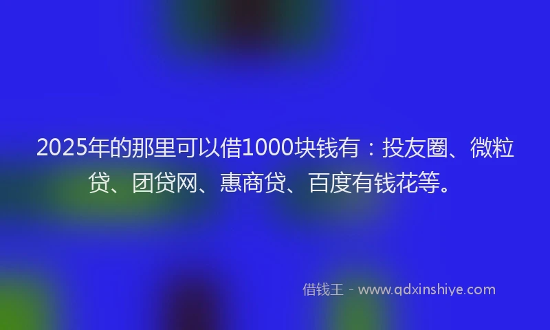 2025年的那里可以借1000块钱有：投友圈、微粒贷、团贷网、惠商贷、百度有钱花等。