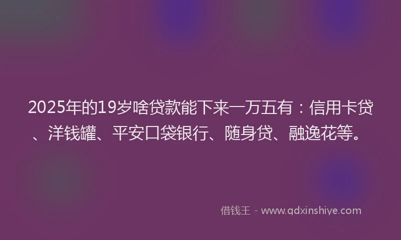2025年的19岁啥贷款能下来一万五有：信用卡贷、洋钱罐、平安口袋银行、随身贷、融逸花等。