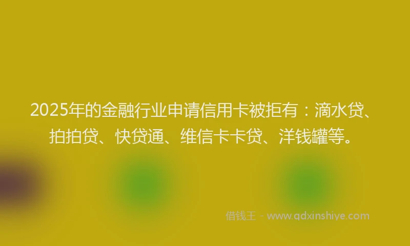 2025年的金融行业申请信用卡被拒有：滴水贷、拍拍贷、快贷通、维信卡卡贷、洋钱罐等。