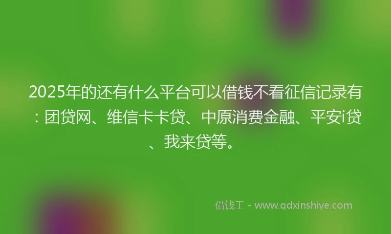 2025年的还有什么平台可以借钱不看征信记录有：团贷网、维信卡卡贷、中原消费金融、平安i贷、我来贷等。