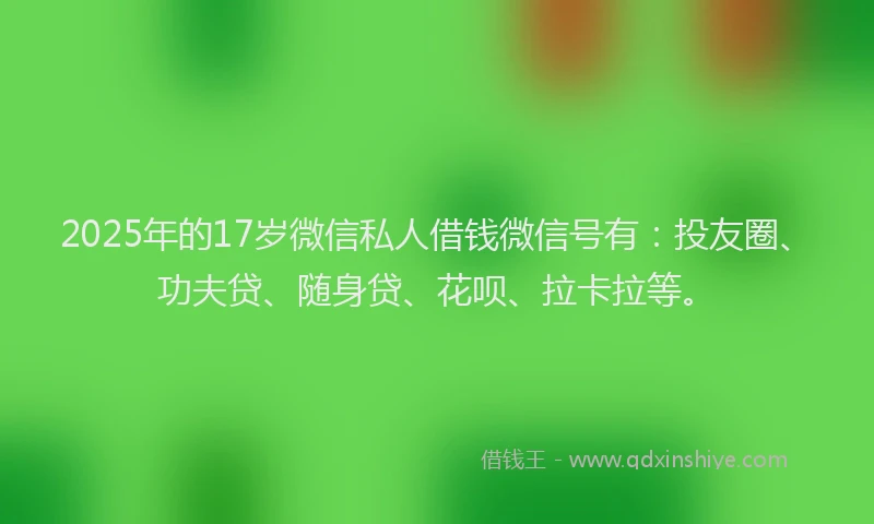 2025年的17岁微信私人借钱微信号有：投友圈、功夫贷、随身贷、花呗、拉卡拉等。