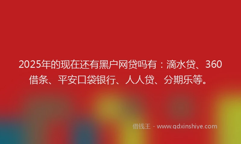2025年的现在还有黑户网贷吗有：滴水贷、360借条、平安口袋银行、人人贷、分期乐等。