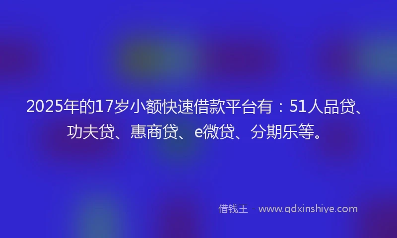 2025年的17岁小额快速借款平台有：51人品贷、功夫贷、惠商贷、e微贷、分期乐等。