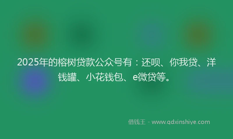 2025年的榕树贷款公众号有：还呗、你我贷、洋钱罐、小花钱包、e微贷等。