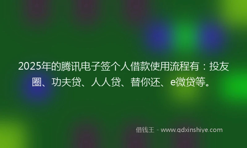 2025年的腾讯电子签个人借款使用流程有：投友圈、功夫贷、人人贷、替你还、e微贷等。