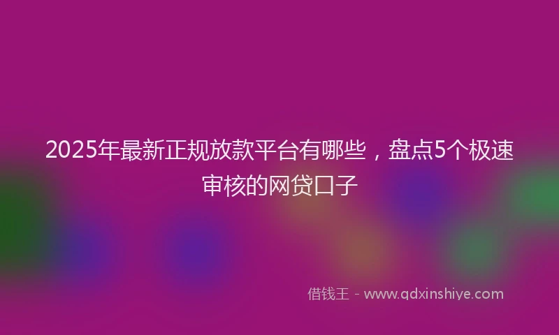 2025年最新正规放款平台有哪些，盘点5个极速审核的网贷口子