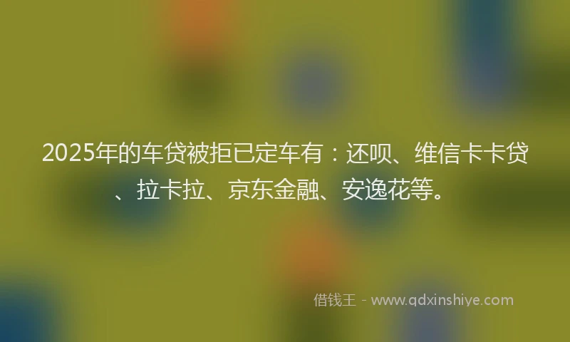 2025年的车贷被拒已定车有：还呗、维信卡卡贷、拉卡拉、京东金融、安逸花等。