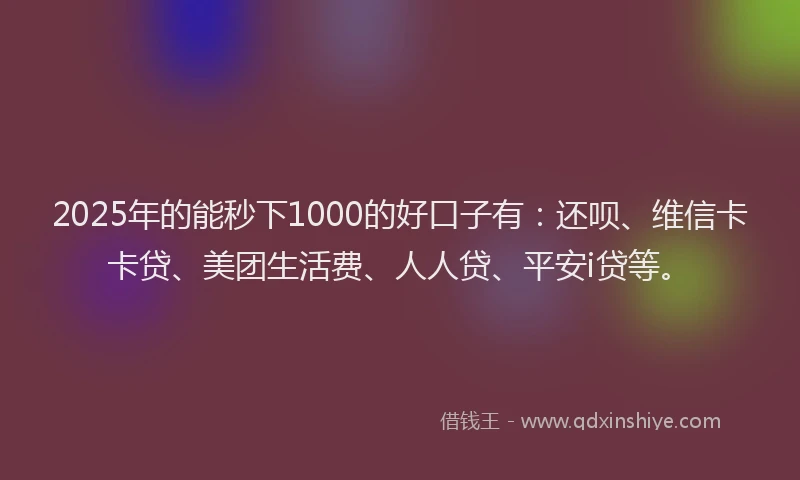 2025年的能秒下1000的好口子有：还呗、维信卡卡贷、美团生活费、人人贷、平安i贷等。