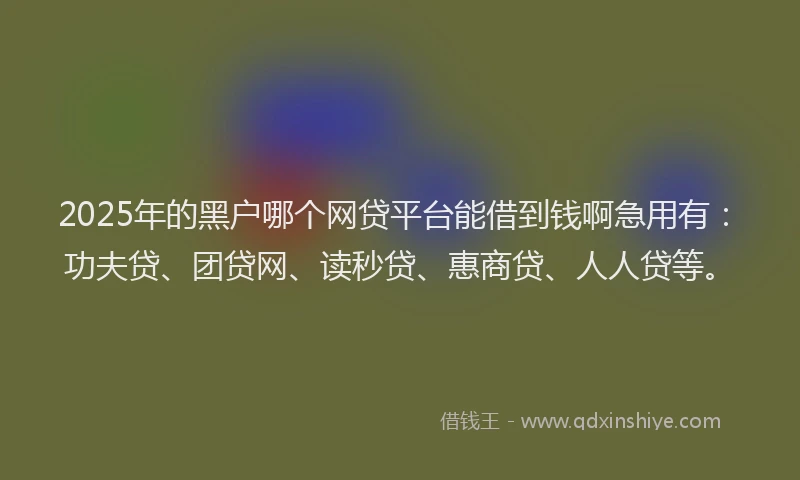 2025年的黑户哪个网贷平台能借到钱啊急用有：功夫贷、团贷网、读秒贷、惠商贷、人人贷等。