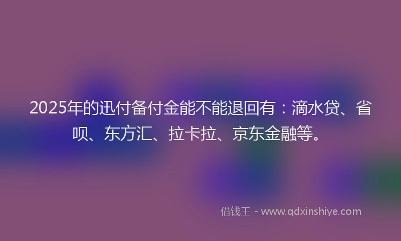 2025年的迅付备付金能不能退回有：滴水贷、省呗、东方汇、拉卡拉、京东金融等。