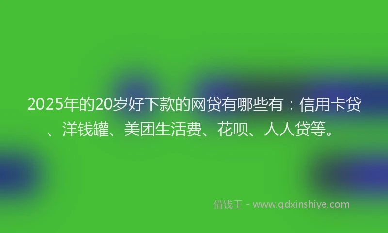 2025年的20岁好下款的网贷有哪些有：信用卡贷、洋钱罐、美团生活费、花呗、人人贷等。