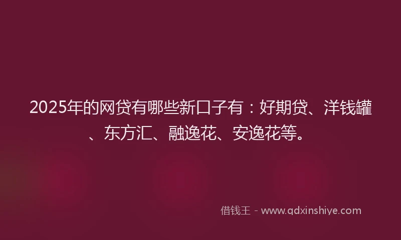 2025年的网贷有哪些新口子有：好期贷、洋钱罐、东方汇、融逸花、安逸花等。