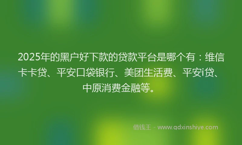 2025年的黑户好下款的贷款平台是哪个有：维信卡卡贷、平安口袋银行、美团生活费、平安i贷、中原消费金融等。