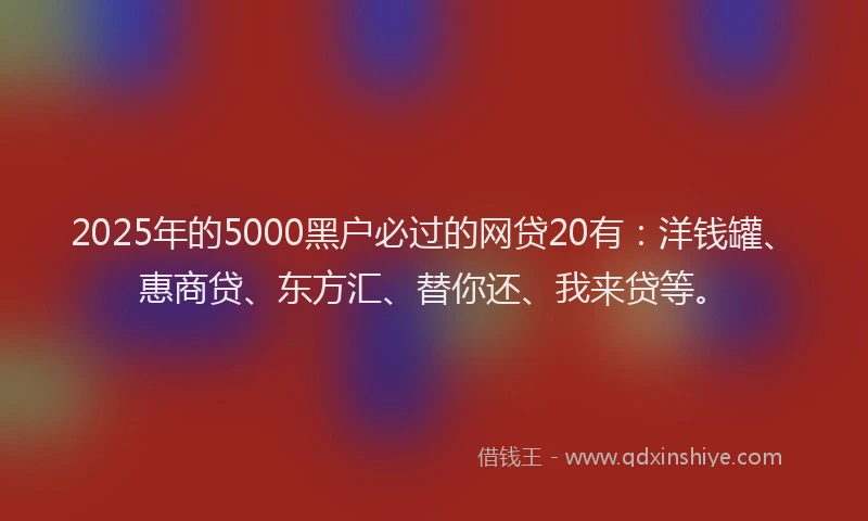 2025年的5000黑户必过的网贷20有：洋钱罐、惠商贷、东方汇、替你还、我来贷等。