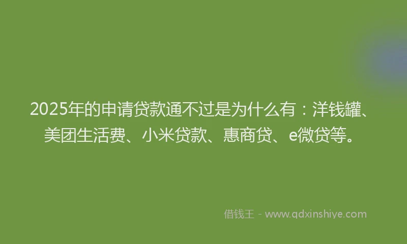 2025年的申请贷款通不过是为什么有：洋钱罐、美团生活费、小米贷款、惠商贷、e微贷等。
