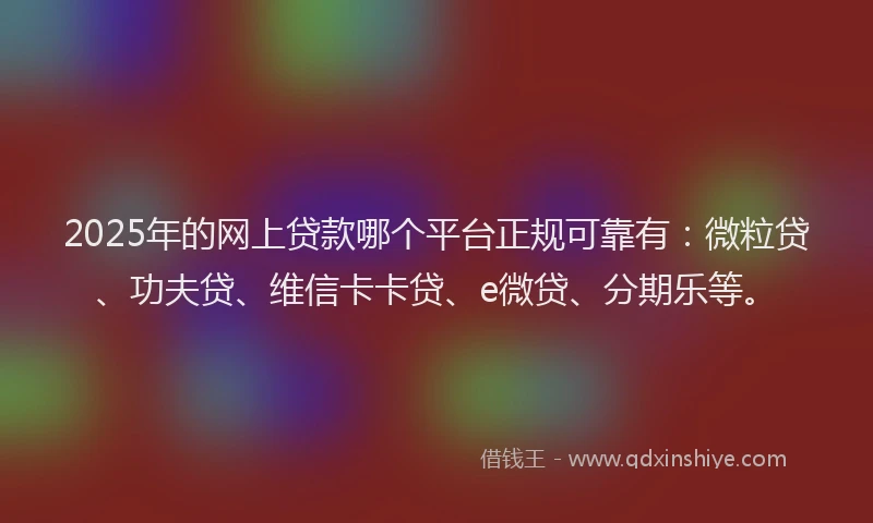 2025年的网上贷款哪个平台正规可靠有：微粒贷、功夫贷、维信卡卡贷、e微贷、分期乐等。