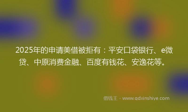 2025年的申请美借被拒有：平安口袋银行、e微贷、中原消费金融、百度有钱花、安逸花等。
