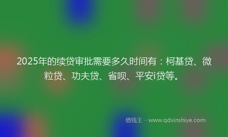 2025年的续贷审批需要多久时间有：柯基贷、微粒贷、功夫贷、省呗、平安i贷等。