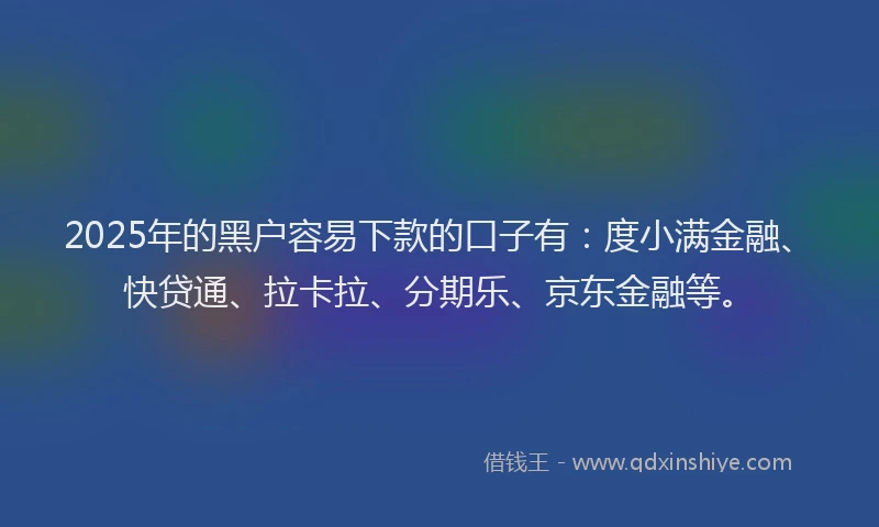 2025年的黑户容易下款的口子有：度小满金融、快贷通、拉卡拉、分期乐、京东金融等。
