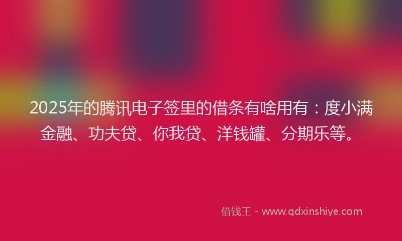 2025年的腾讯电子签里的借条有啥用有：度小满金融、功夫贷、你我贷、洋钱罐、分期乐等。