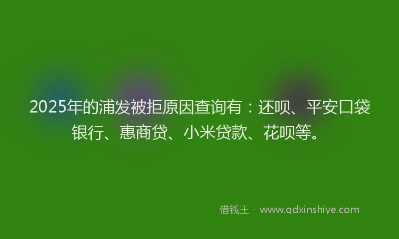 2025年的浦发被拒原因查询有：还呗、平安口袋银行、惠商贷、小米贷款、花呗等。