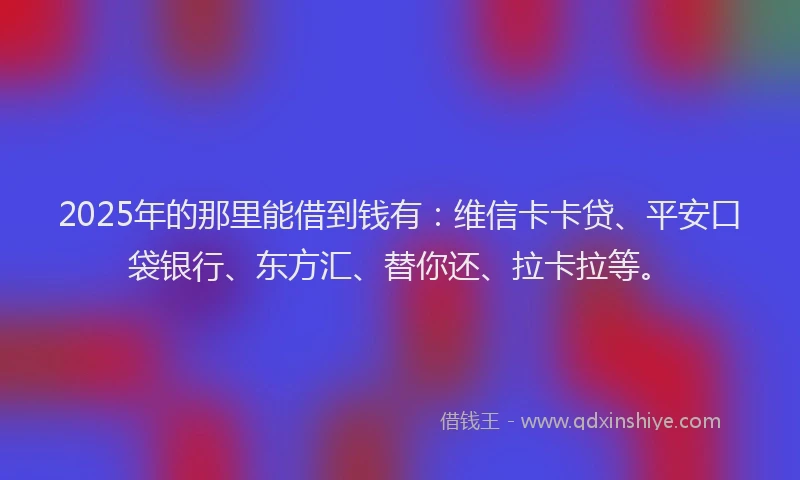 2025年的那里能借到钱有：维信卡卡贷、平安口袋银行、东方汇、替你还、拉卡拉等。