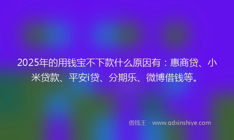 2025年的用钱宝不下款什么原因有：惠商贷、小米贷款、平安i贷、分期乐、微博借钱等。