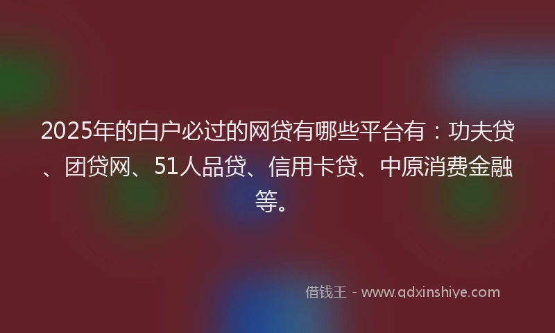 2025年的白户必过的网贷有哪些平台有：功夫贷、团贷网、51人品贷、信用卡贷、中原消费金融等。