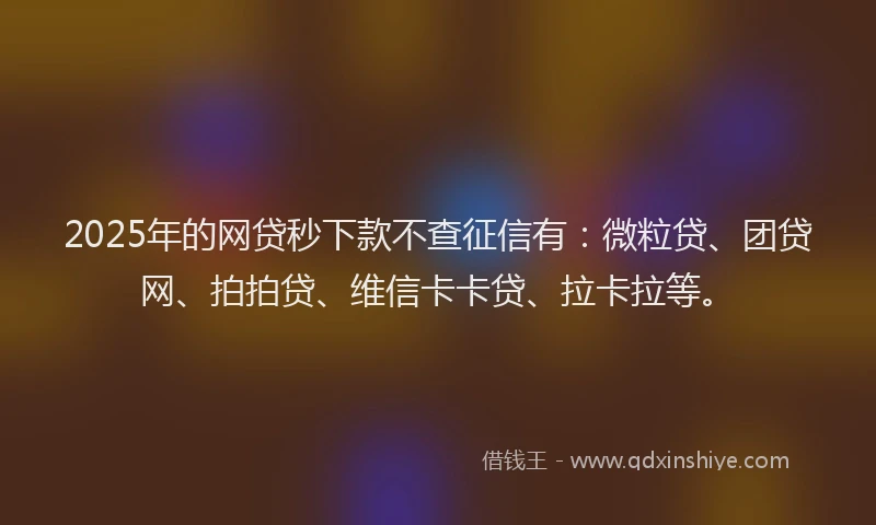 2025年的网贷秒下款不查征信有：微粒贷、团贷网、拍拍贷、维信卡卡贷、拉卡拉等。