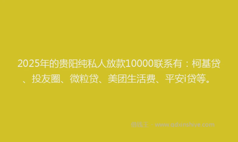 2025年的贵阳纯私人放款10000联系有：柯基贷、投友圈、微粒贷、美团生活费、平安i贷等。