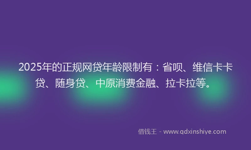 2025年的正规网贷年龄限制有：省呗、维信卡卡贷、随身贷、中原消费金融、拉卡拉等。