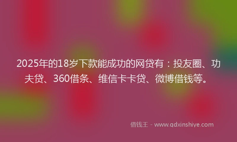 2025年的18岁下款能成功的网贷有：投友圈、功夫贷、360借条、维信卡卡贷、微博借钱等。