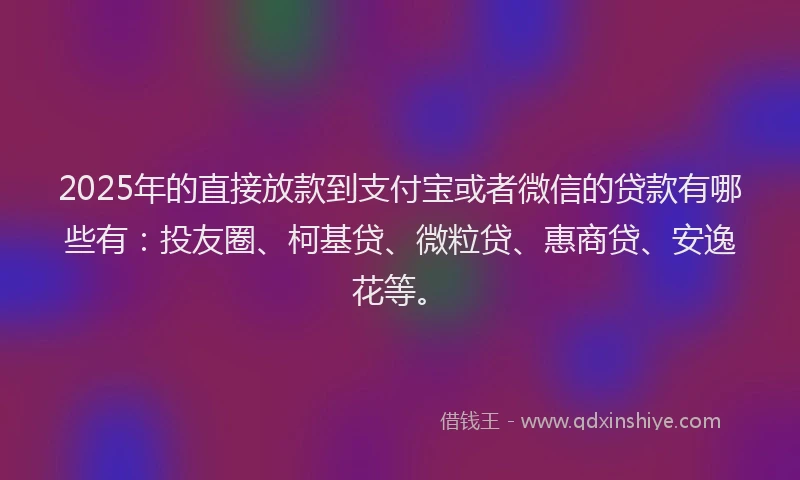 2025年的直接放款到支付宝或者微信的贷款有哪些有：投友圈、柯基贷、微粒贷、惠商贷、安逸花等。