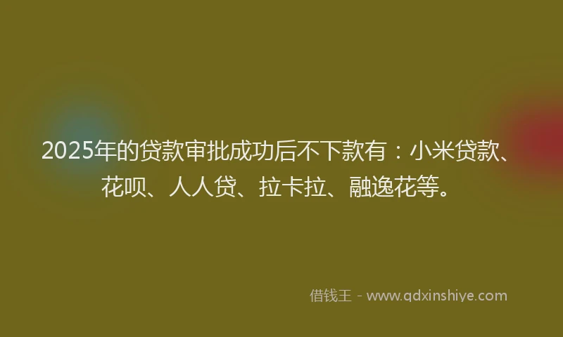 2025年的贷款审批成功后不下款有：小米贷款、花呗、人人贷、拉卡拉、融逸花等。