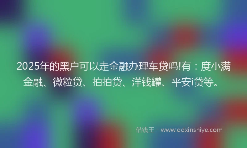 2025年的黑户可以走金融办理车贷吗!有：度小满金融、微粒贷、拍拍贷、洋钱罐、平安i贷等。