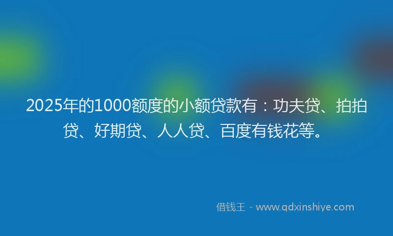 2025年的1000额度的小额贷款有：功夫贷、拍拍贷、好期贷、人人贷、百度有钱花等。