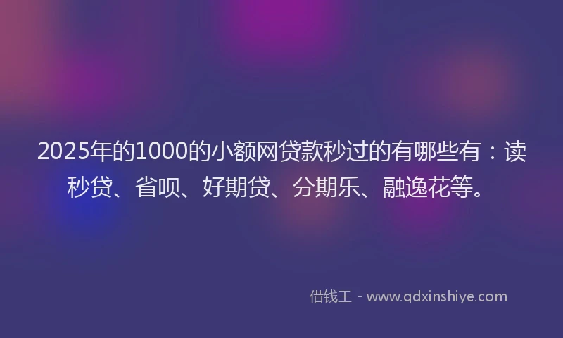 2025年的1000的小额网贷款秒过的有哪些有：读秒贷、省呗、好期贷、分期乐、融逸花等。